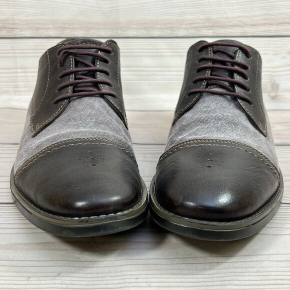 Clarks Garren Cap-Toe Oxford Mens 10.5 Brown Combi Leather Fabric Dress Shoe EUC - Picture 3 of 16